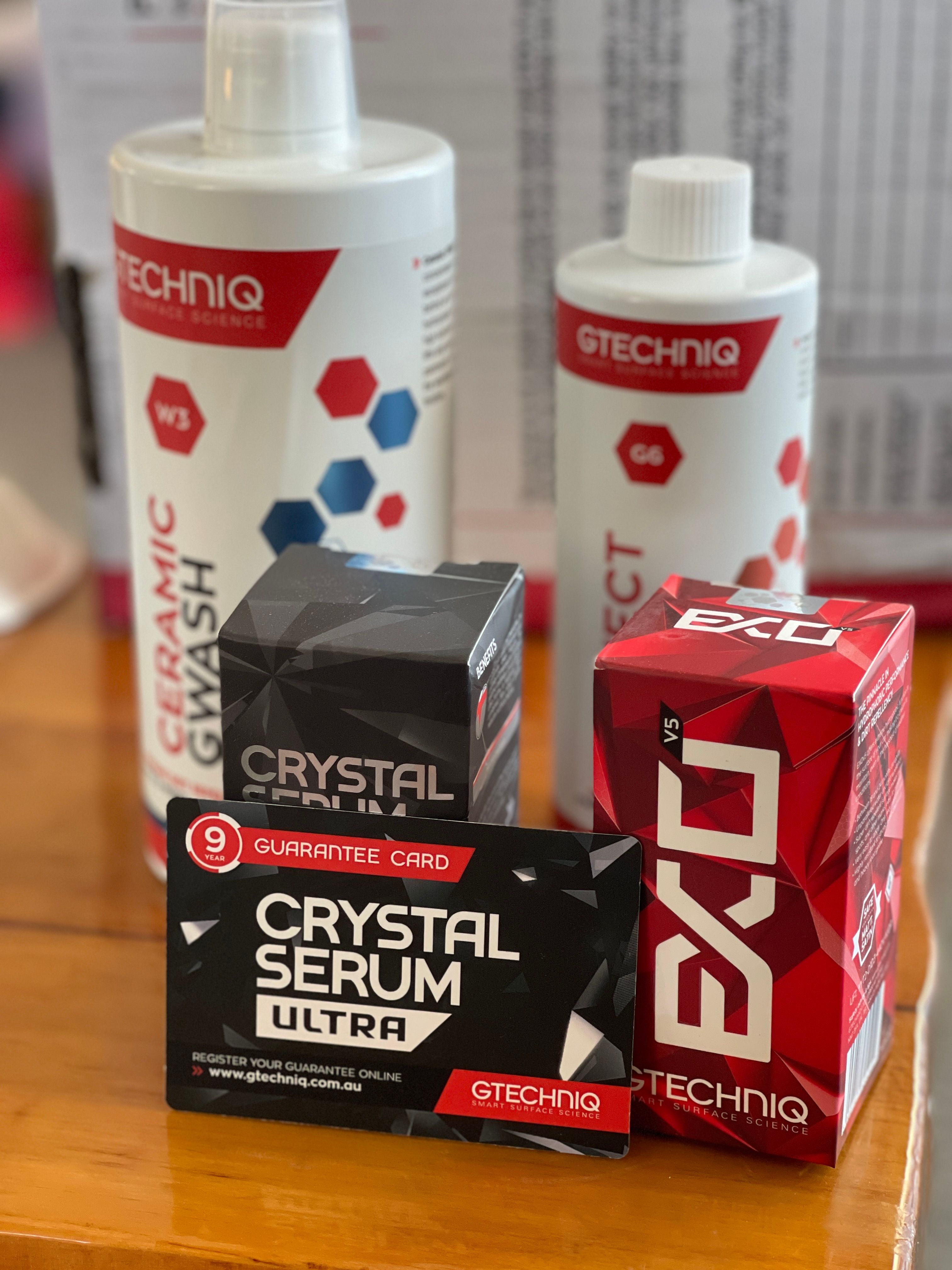 Professional-grade CSU coating alongside consumer-friendly EXO and G-wash products showing different applications
